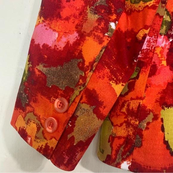 CHICO’S Chico’s Fall Cocktail Orange Red Floral Button Closure Blazer Size Large - Picture 10 of 13